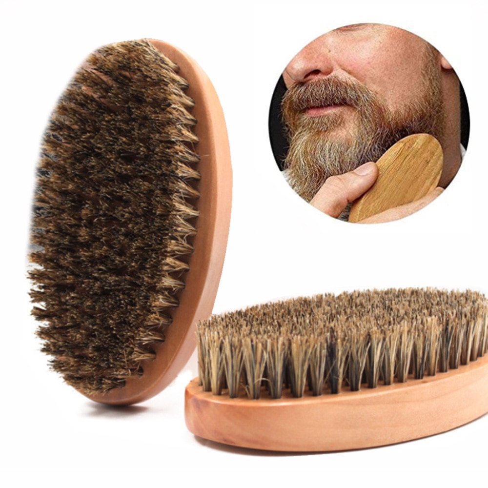 1 Men Boar Hair Bristle Beard Mustache Brush Soft Hard Palm Round Wood Handle !!