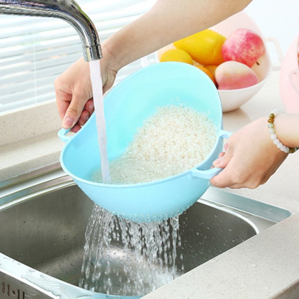 Rice Wash Sieve Plastic Pink Rice Washer Strainer Multipurpose Drain Basket  For Vegetable Fruit